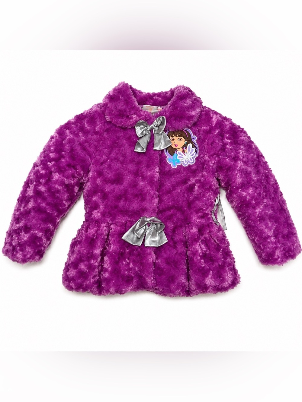 NICKELODEON Dora & Friends Girls 3T Purple Faux Fur Sparkle Jacket Coat Bows NWT
